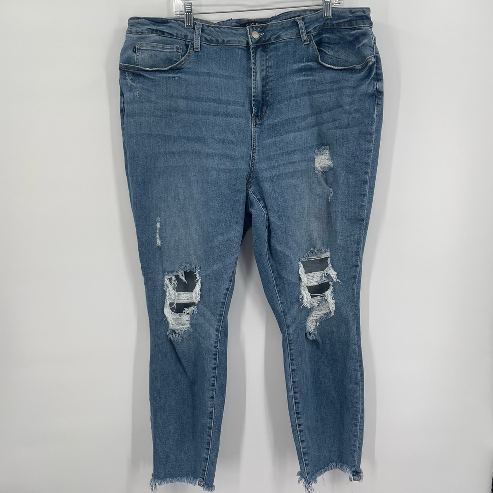 Judy Blue Skinny Fit Jeans Distressed High Rise Raw Hem Size 24W